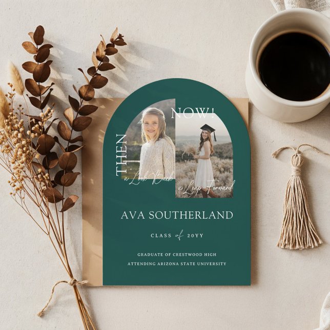 Invitación Fotos de la fiesta de graduación moderna y mínima (Modern Minimal Then & Now Graduation Party Photos Invitation)