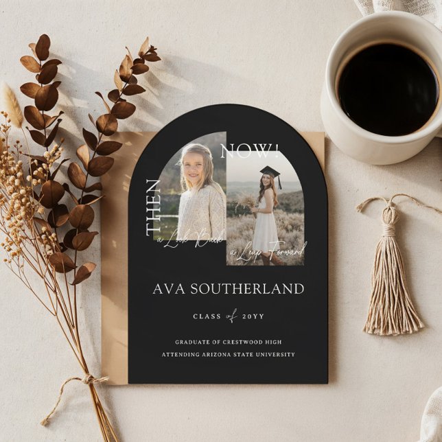 Invitación Fotos de la fiesta de graduación moderna y mínima (Modern Minimal Then & Now Graduation Party Photos Invitation)