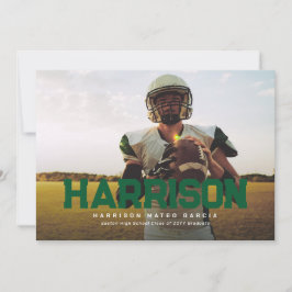 Invitación Fotos de la graduación verde del atleta con nombre