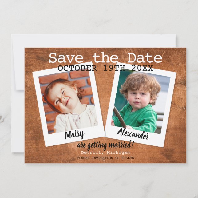 Invitación Fotos de la infancia de Boho salvan la madera de é (Anverso)