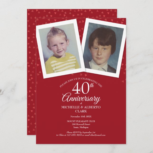 Invitación Fotos de la infancia del 40 aniversario de boda de (Anverso / Reverso)