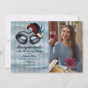 Invitación Fotos de la máscara azul de oro de la fiesta de cu