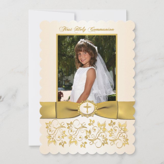Invitación Fotos de la Santa Comunión de la Vieira de RIBBON  (Anverso)