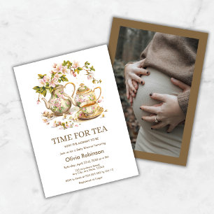 Invitación Fotos de la tetera floral para el Baby Shower del