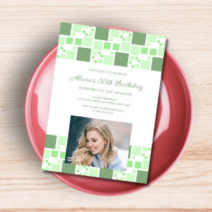 Invitación Fotos de marco digital verde moderno Cumpleaños