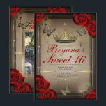 Invitación Fotos de Mariposas de Tiara de Oro y Rosas Rojas p<br><div class="desc">Personalice de la manera que desee.

Reemplace la foto en la parte posterior con su propia foto o elimine la foto por completo.</div>