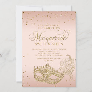 Invitación Fotos de Máscara de Purpurina Dorada de Blush para