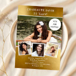 Invitación Fotos de oro de lujo<br><div class="desc">Crea tu propio collage de fotos único. Usa cuatro,  cuatro de tus fotos favoritas. Personalice y agregue un nombre y detalles del fiesta. Un fondo falso de aspecto dorado,  texto blanco.</div>