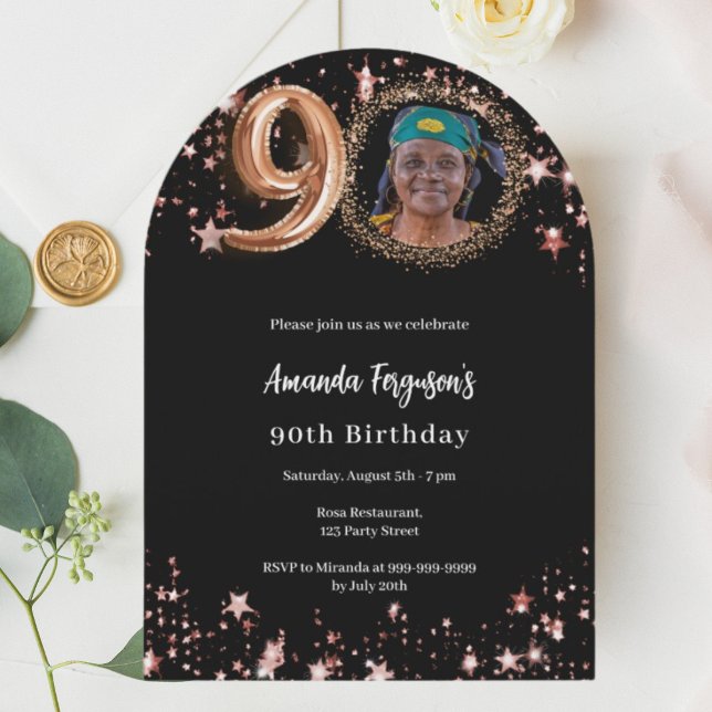 Invitación Fotos de oro de rosa negro estrellas de cumpleaños (Subido por el creador)