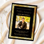 Invitación Fotos de oro en negro<br><div class="desc">Una invitación de cumpleaños elegante,  moderna y sencilla. Un fondo negro decorado con marcos de oro falso. Personalice y agregue un nombre de foto y detalles. Texto dorado.</div>