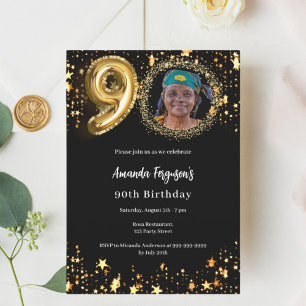 Invitación Fotos de oro negro de 90 años