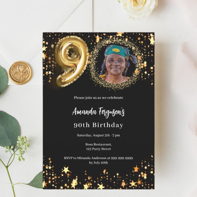 Invitación Fotos de oro negro de 90 años (Subido por el creador)