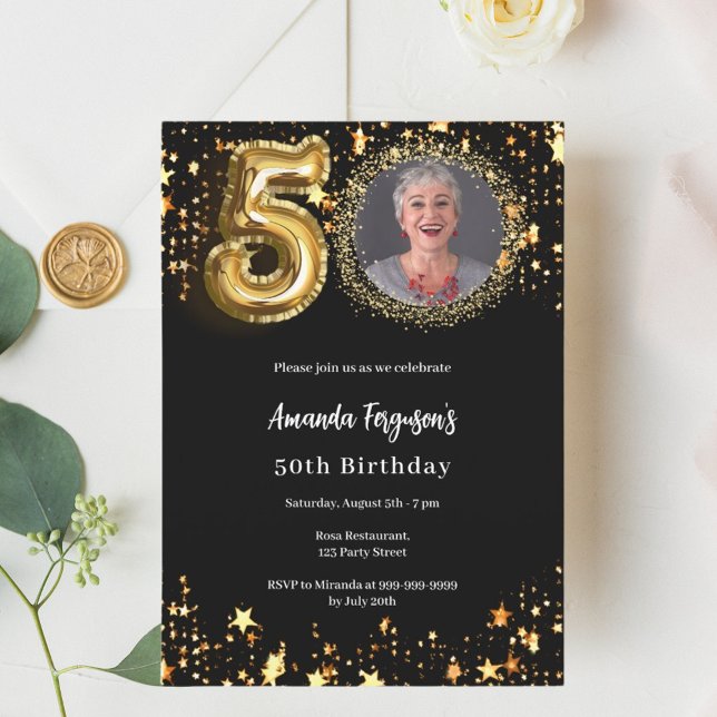 Invitación Fotos de oro negro estrellas de 50 años (Subido por el creador)