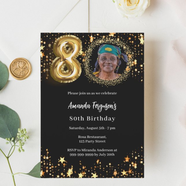 Invitación Fotos de oro negro estrellas de 80 años (Subido por el creador)