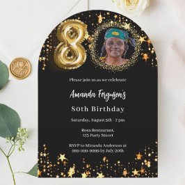 Invitación Fotos de oro negro estrellas de arco de 80 años