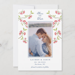 Invitación Fotos de parejas con flor de cerezo, guárdala para