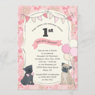 Invitación Fotos de perros cachorros y besos cumpleaños