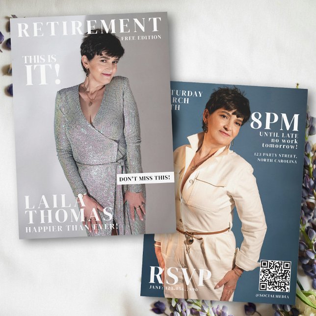 Invitación Fotos de portada de la revista personalizado Retir (Custom Retirement Party Magazine Cover Photos Invitation)