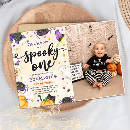 Invitación Fotos de primer cumpleaños de Halloween en Spooky