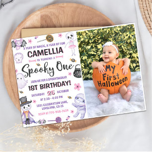 Invitación Fotos de primer cumpleaños de Halloween, un Chica