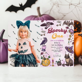 Invitación Fotos de primer cumpleaños de Spooky One Cute Hall