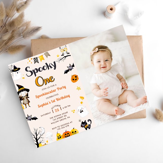 Invitación Fotos de primer cumpleaños de Spooky One Cute Hall (Subido por el creador)