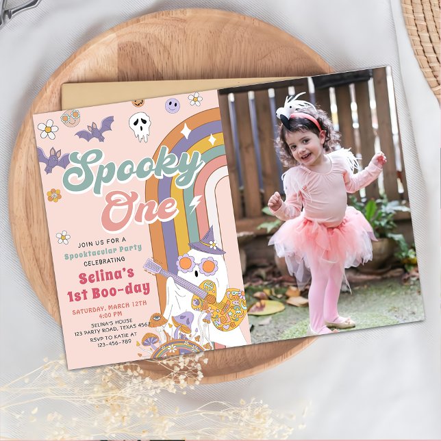 Invitación Fotos de primer cumpleaños de Spooky One Groovy Ha (Subido por el creador)