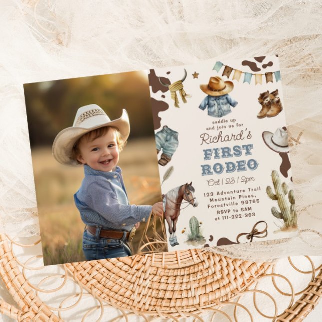 Invitación Fotos de primer cumpleaños de Western First Rodeo  (Subido por el creador)