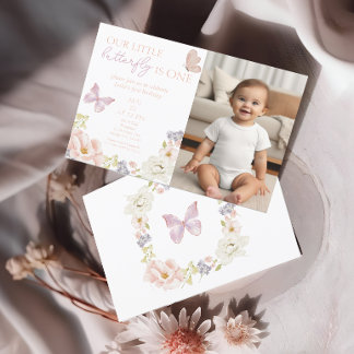 Invitación Fotos de primer cumpleaños del Jardín de mariposas