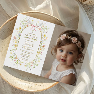 Invitación Fotos de Primera Comunión con Cruz de Oro de Flore
