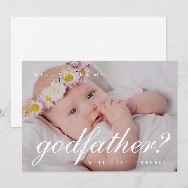 Invitación Fotos de propuesta de padrino con guión blanco sim (Anverso / Reverso)