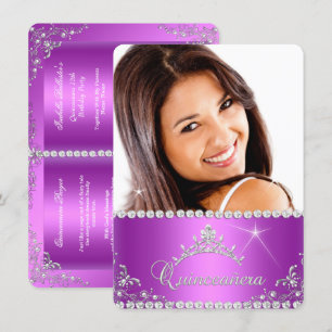Invitación Fotos de Quinceañera Princesa Rosa Púrpura