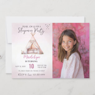 Invitación Fotos de Sleepover Boho Teepee Fiesta del sueño Cu