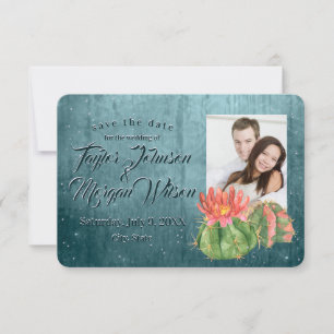 Invitación Fotos de Suculentas con Acuarela en Verde Azulado