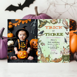 Invitación Fotos de tercer cumpleaños de Trick or Treat Witch