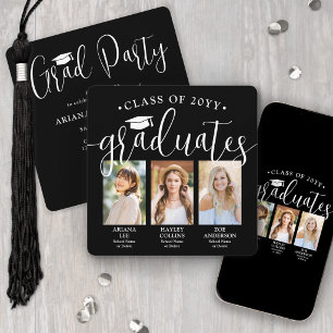 Invitación Fotos de Triple Graduación Fiesta Conjunta en Blan