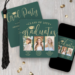 Invitación Fotos de Triple Graduación Fiesta Conjunta Verde y