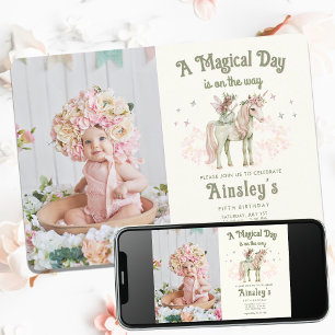 Invitación Fotos de Unicornio y Personalizado de hadas encant