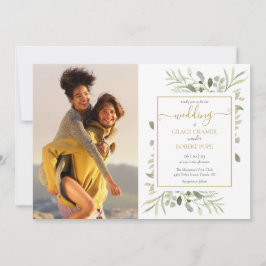 Invitación Fotos de Vegetación Botánica Bodas con Letra Dorad