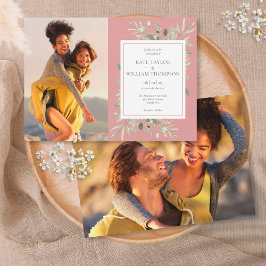 Invitación Fotos de Verde Botánico Rosa Polvoriento Boda