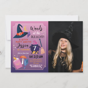Invitación Fotos de Witch Birthday Party Wands Ready Chicas
