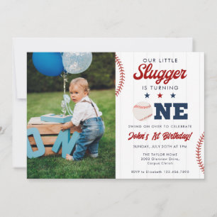 Invitación Fotos del 1er cumpleaños de Little Slugger Basebal