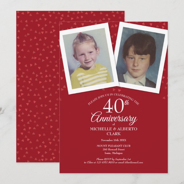 Invitación Fotos del 40° aniversario del Boda de Ruby (Anverso / Reverso)