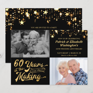 Invitación Fotos del 60º Aniversario Entonces y Ahora Negro y