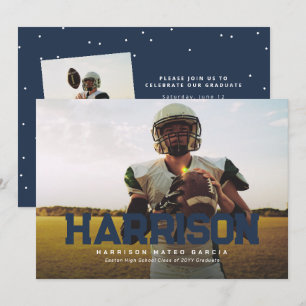 Invitación Fotos del atleta graduado de nombre audaz con grad