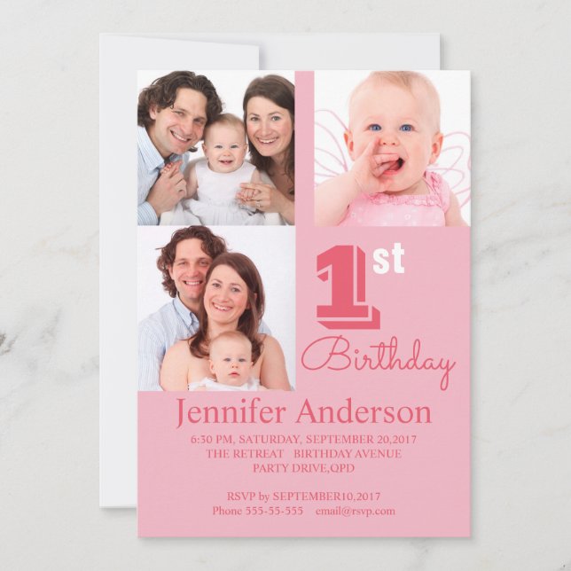 Invitación Fotos del bebé simple Cumpleaños (Anverso)