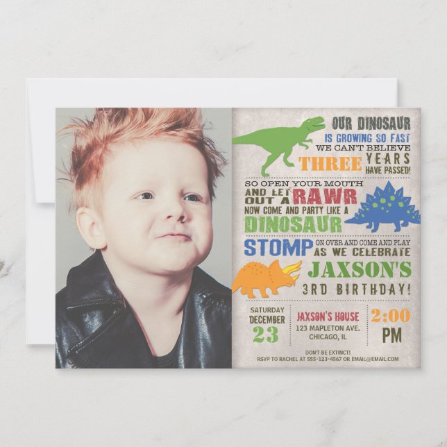 Invitación Fotos del cumpleaños de los dinosaurios rusos prim (Anverso)