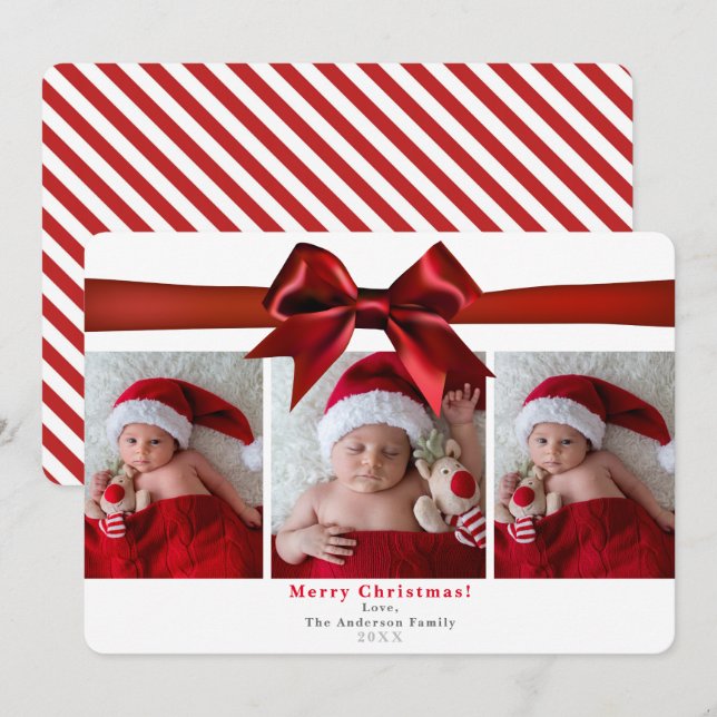 Invitación Fotos del feriado de los Navidades Big Red Satin B (Anverso / Reverso)