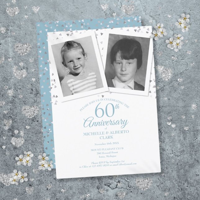 Invitación Fotos del hijo del 60º Aniversario de Bodas de Dia (60th Diamond Wedding Anniversary Child Photos Invitation)