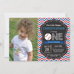 Invitación Fotos del primer cumpleaños del Fiesta de béisbol